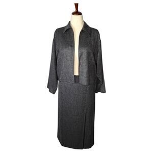 Zoran Matching Set Jacket Skirt Grey Wool Knit Minimalist Lagenlook L XL